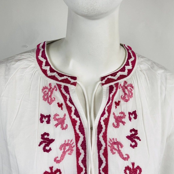 New Chico's Womans Sz 4 20/22 Easy Peasant Top White Embroidered Tassels Top NWT - Picture 3 of 10